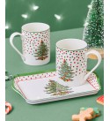 Christmas Tree Polka Dot Mug and Tray Set, 3 Pieces