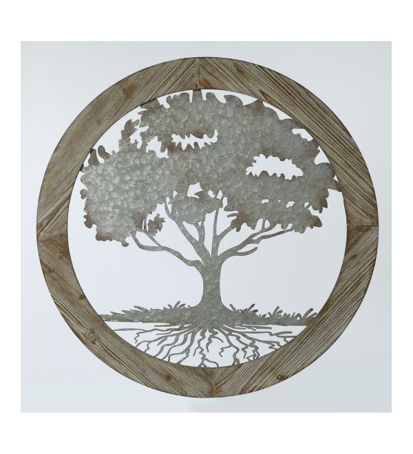 Metal Tree and Wood Frame Wall Decor