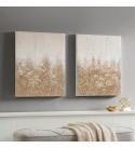 Golden Glimmer Hand Brush Embellished Canvas, Set of 2